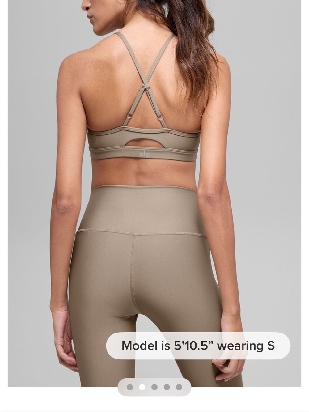 ALO Airlift Yoga Brown Leggings with Taupe Sports Bra and White Headband - Picture 4 of 7
